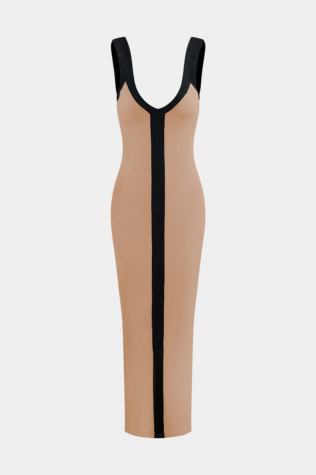 Colorblock V-Neck Ribbed Split Maxi Dress for Women - gallery