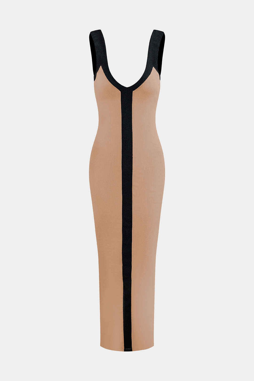 Colorblock V-Neck Ribbed Split Maxi Dress for Women - gallery