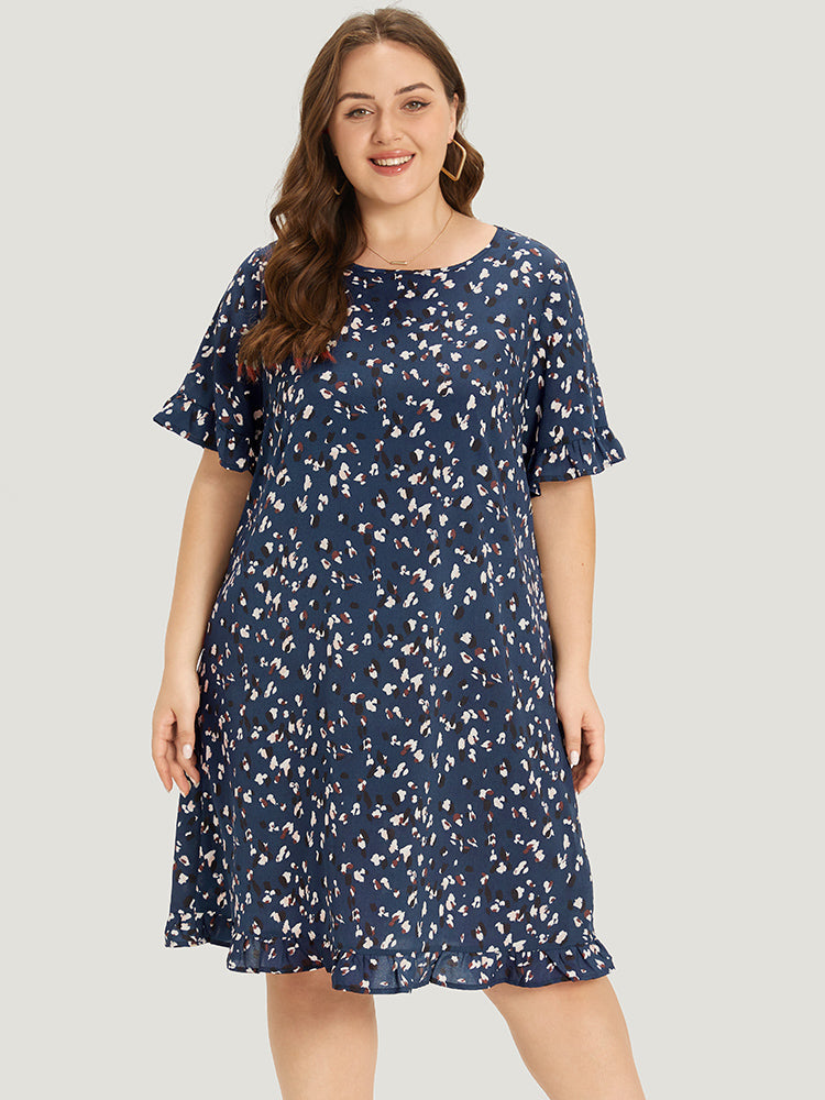 Allover Print Pocket Flutter Trim Dress for Women - gallery