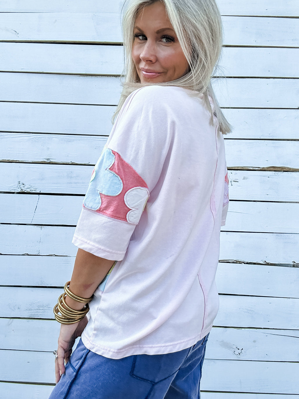 Pastel Floral Patchwork Top for Women — Retro Cotton Blend - gallery