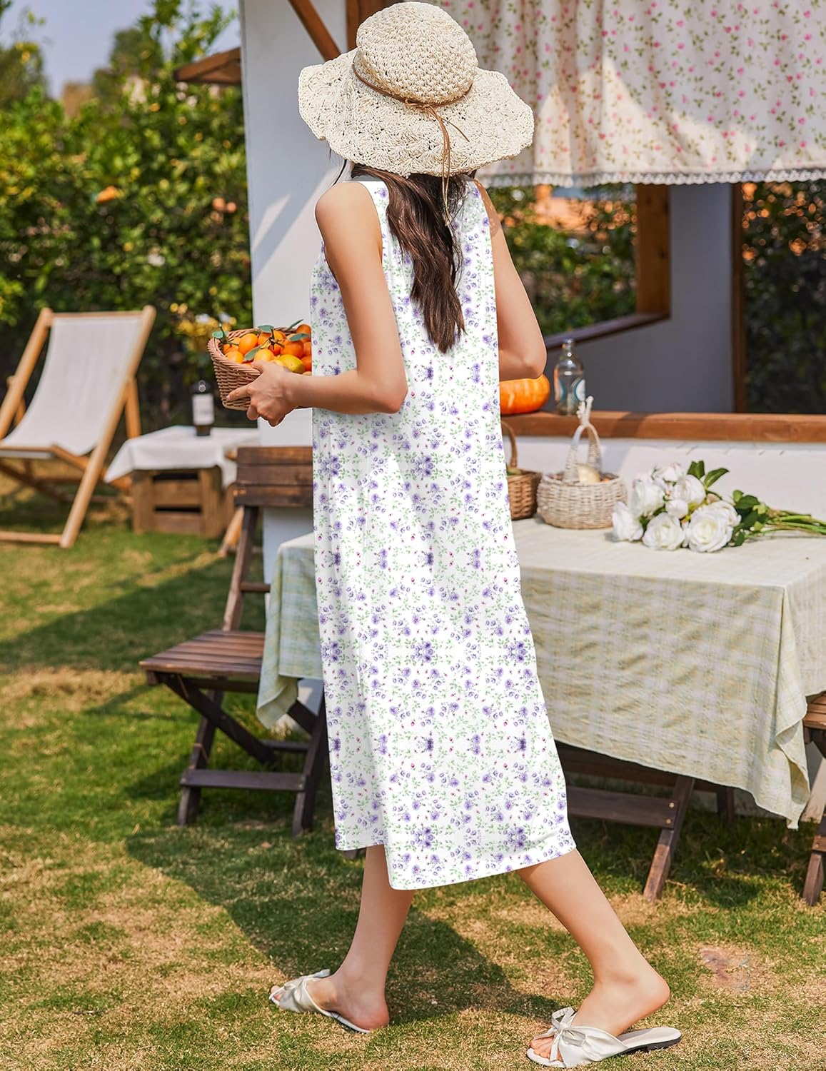 Cotton Long Night Gown Sleeveless Sleep Dress - gallery