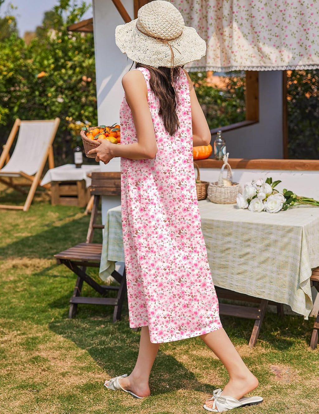 Cotton Long Night Gown Sleeveless Sleep Dress - gallery