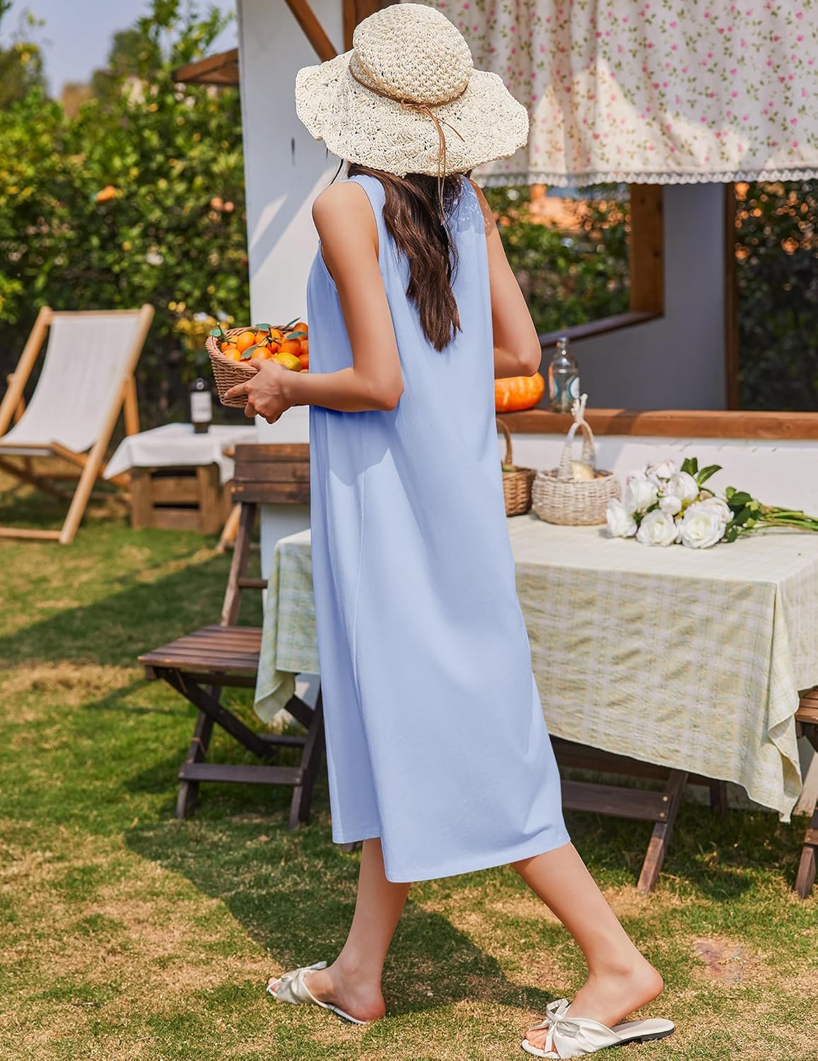 Cotton Long Night Gown Sleeveless Sleep Dress - gallery