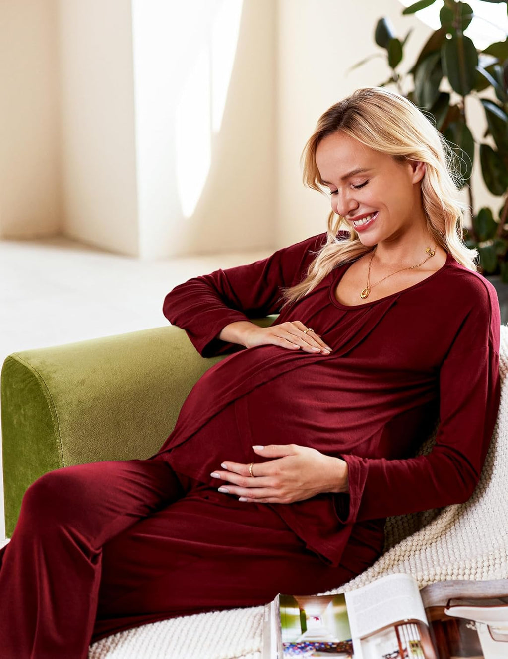 Maternity Nursing Pajama Set Long Sleeve Top & Pants - gallery