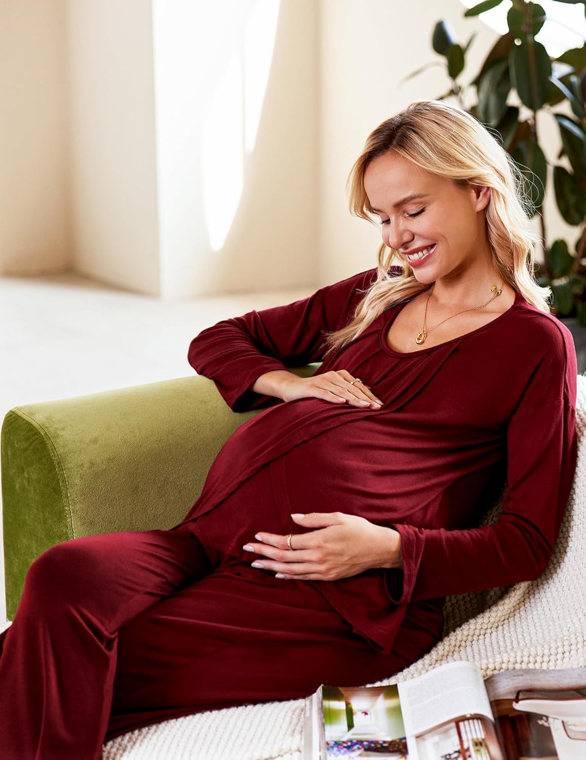 Maternity Nursing Pajama Set Long Sleeve Top & Pants - gallery
