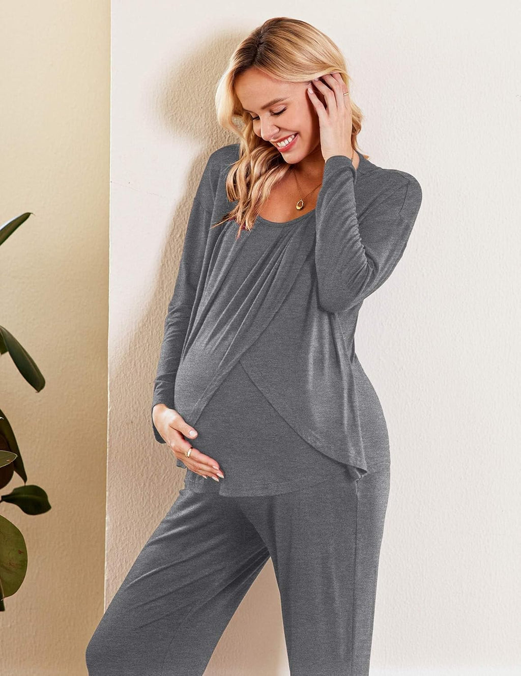 Maternity Nursing Pajama Set Long Sleeve Top & Pants - gallery