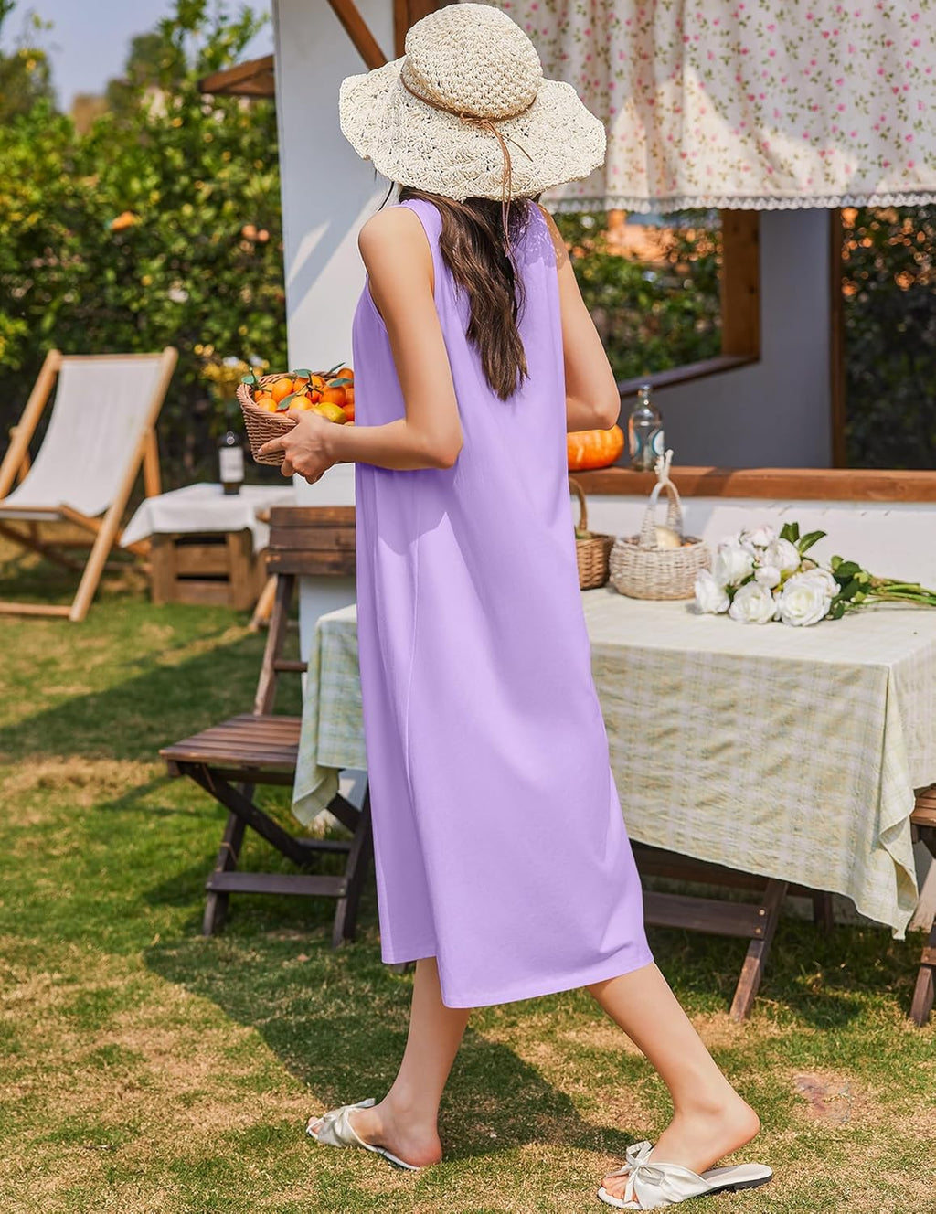 Cotton Long Night Gown Sleeveless Sleep Dress - gallery