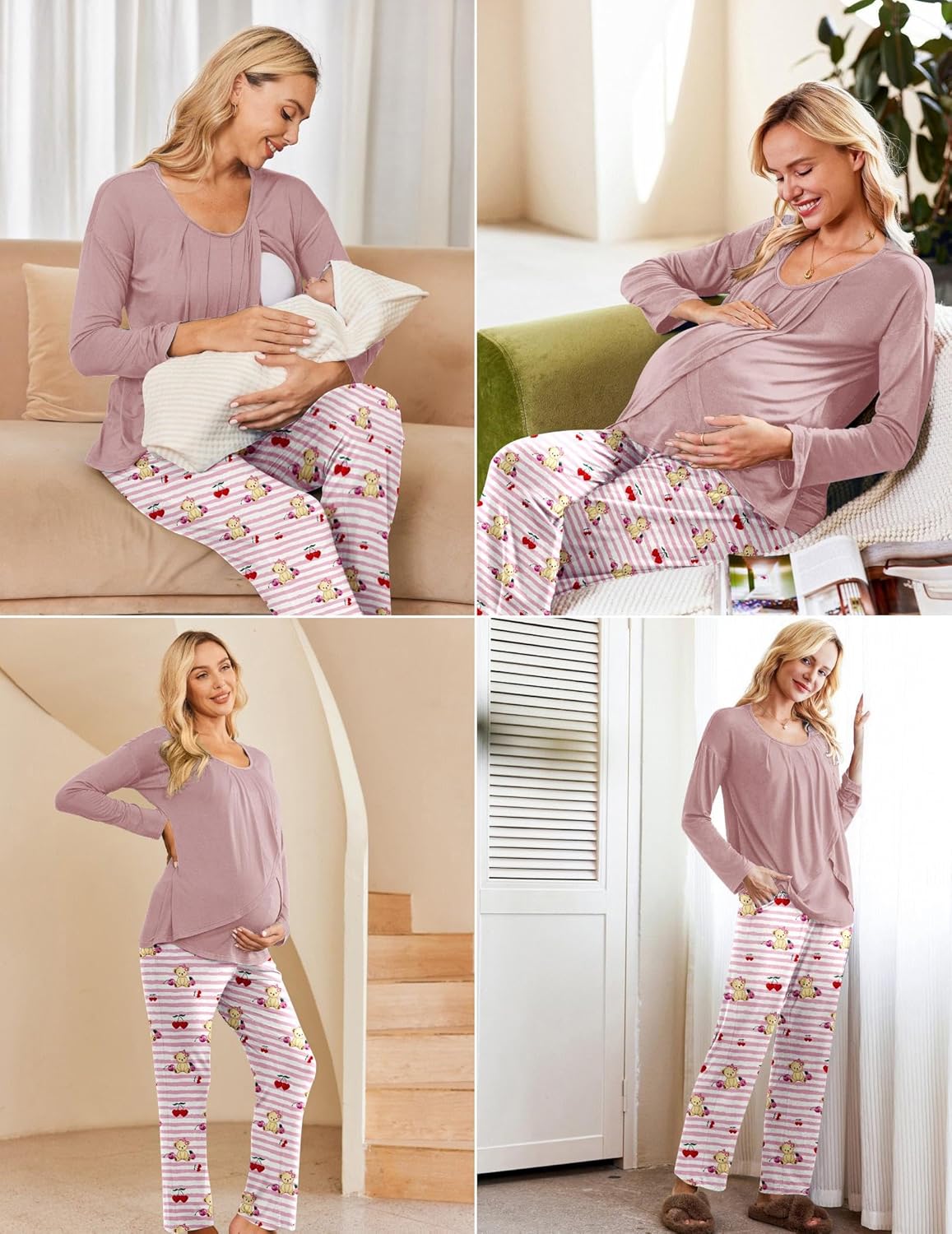 Maternity Nursing Pajama Set Long Sleeve Top & Pants - gallery