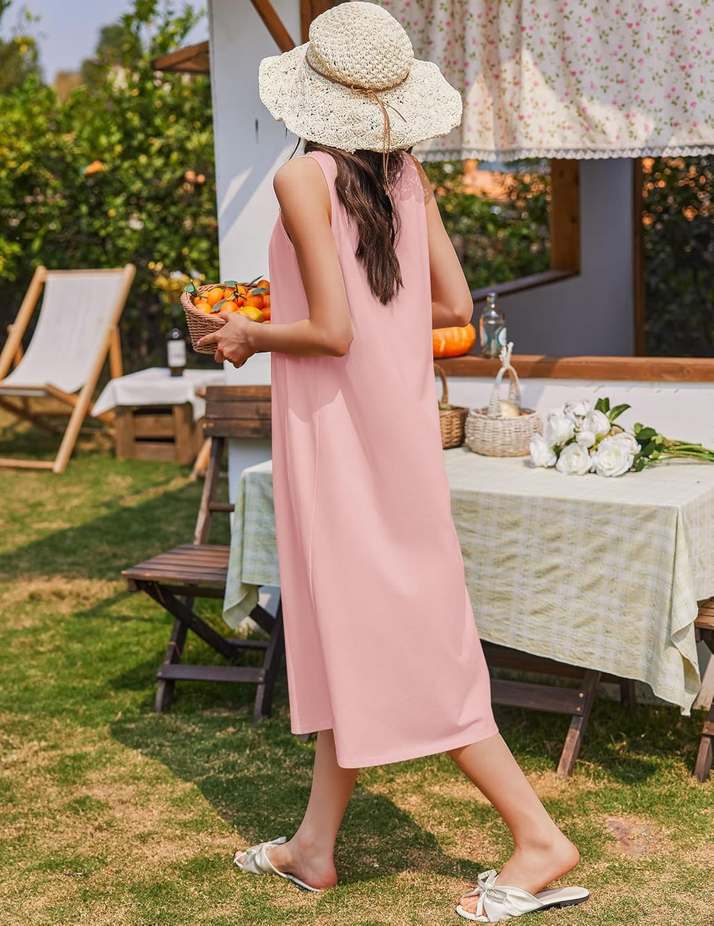 Cotton Long Night Gown Sleeveless Sleep Dress - gallery