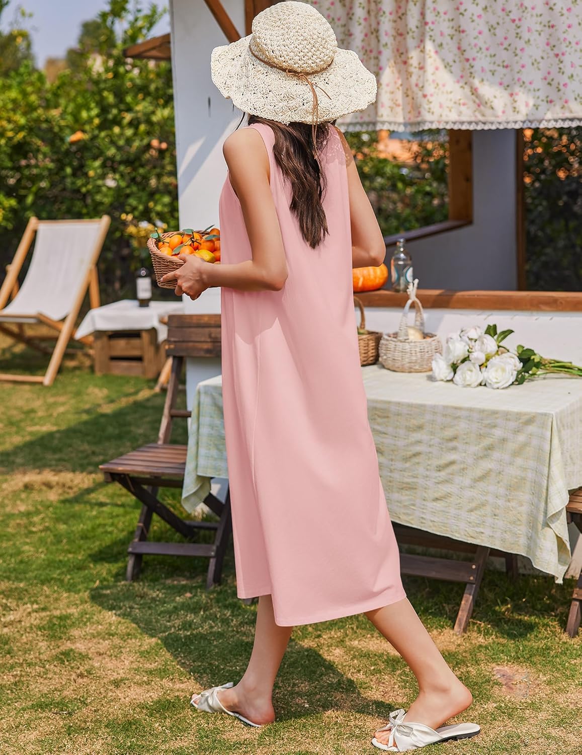 Cotton Long Night Gown Sleeveless Sleep Dress - gallery