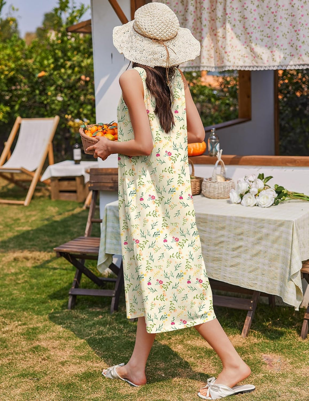 Cotton Long Night Gown Sleeveless Sleep Dress - gallery