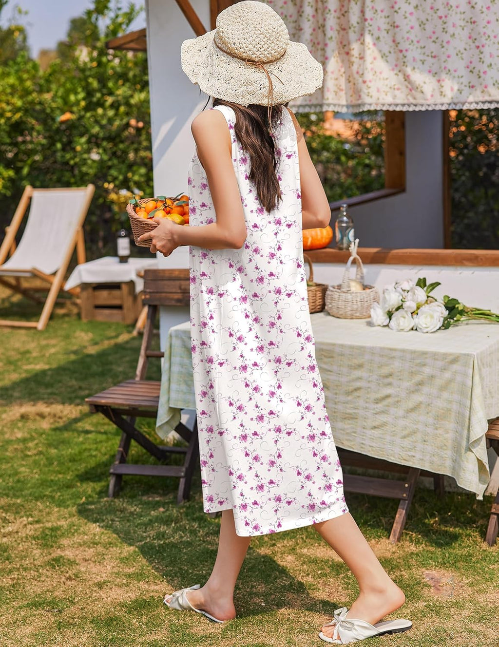 Cotton Long Night Gown Sleeveless Sleep Dress - gallery