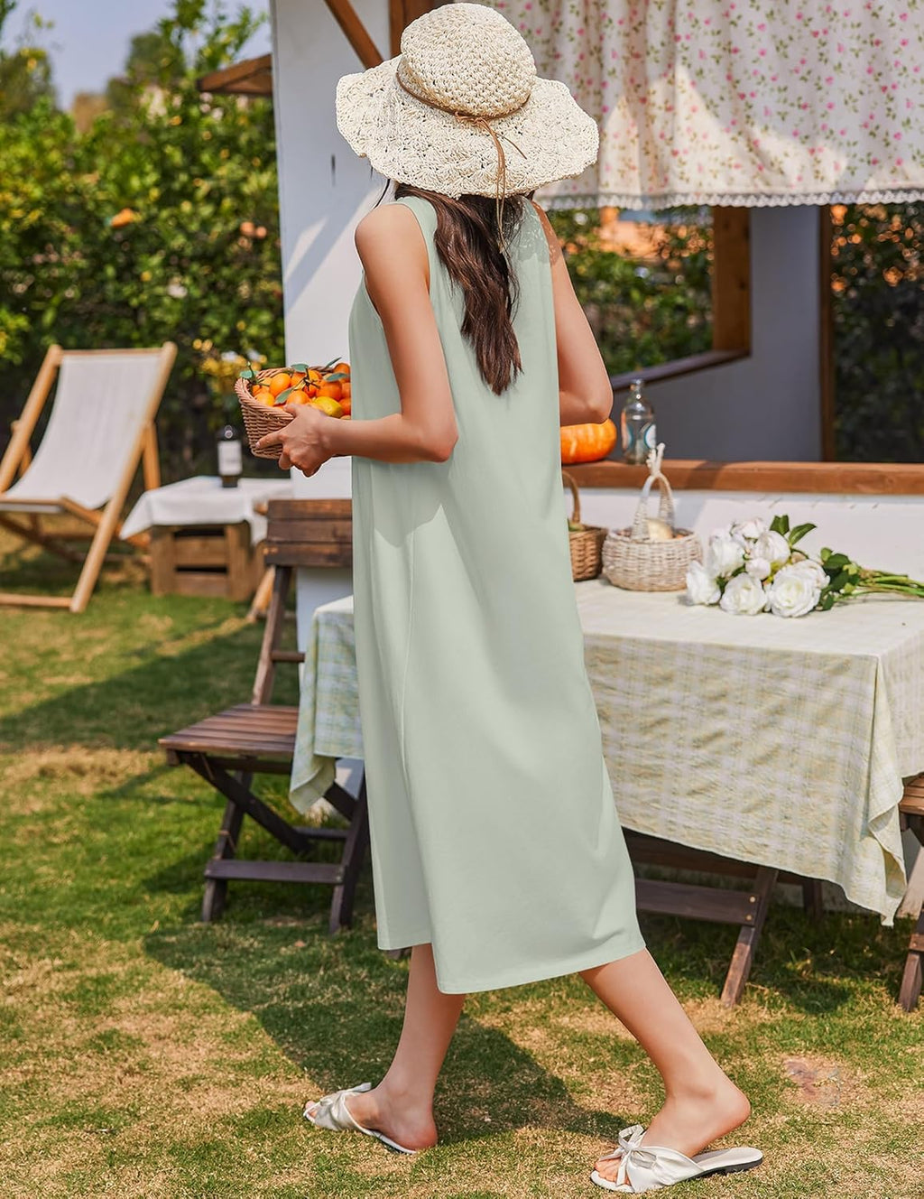 Cotton Long Night Gown Sleeveless Sleep Dress - gallery