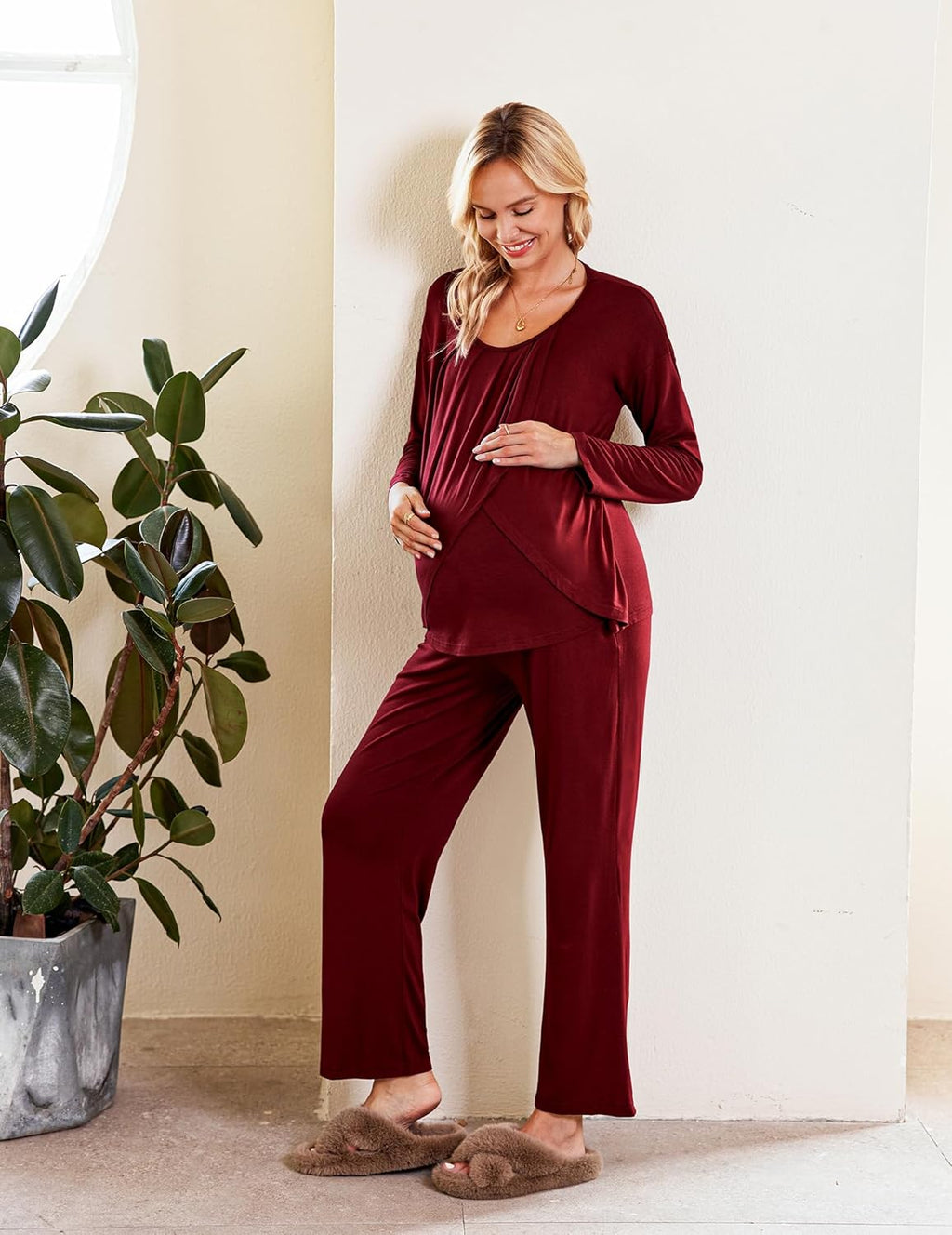 Maternity Nursing Pajama Set Long Sleeve Top & Pants - gallery