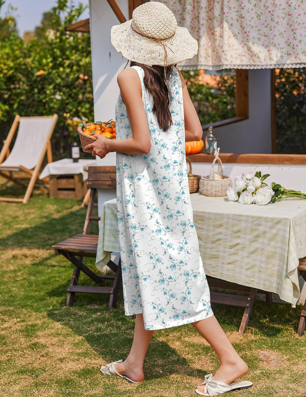 Cotton Long Night Gown Sleeveless Sleep Dress - gallery