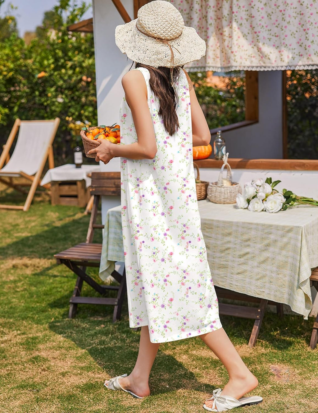 Cotton Long Night Gown Sleeveless Sleep Dress - gallery