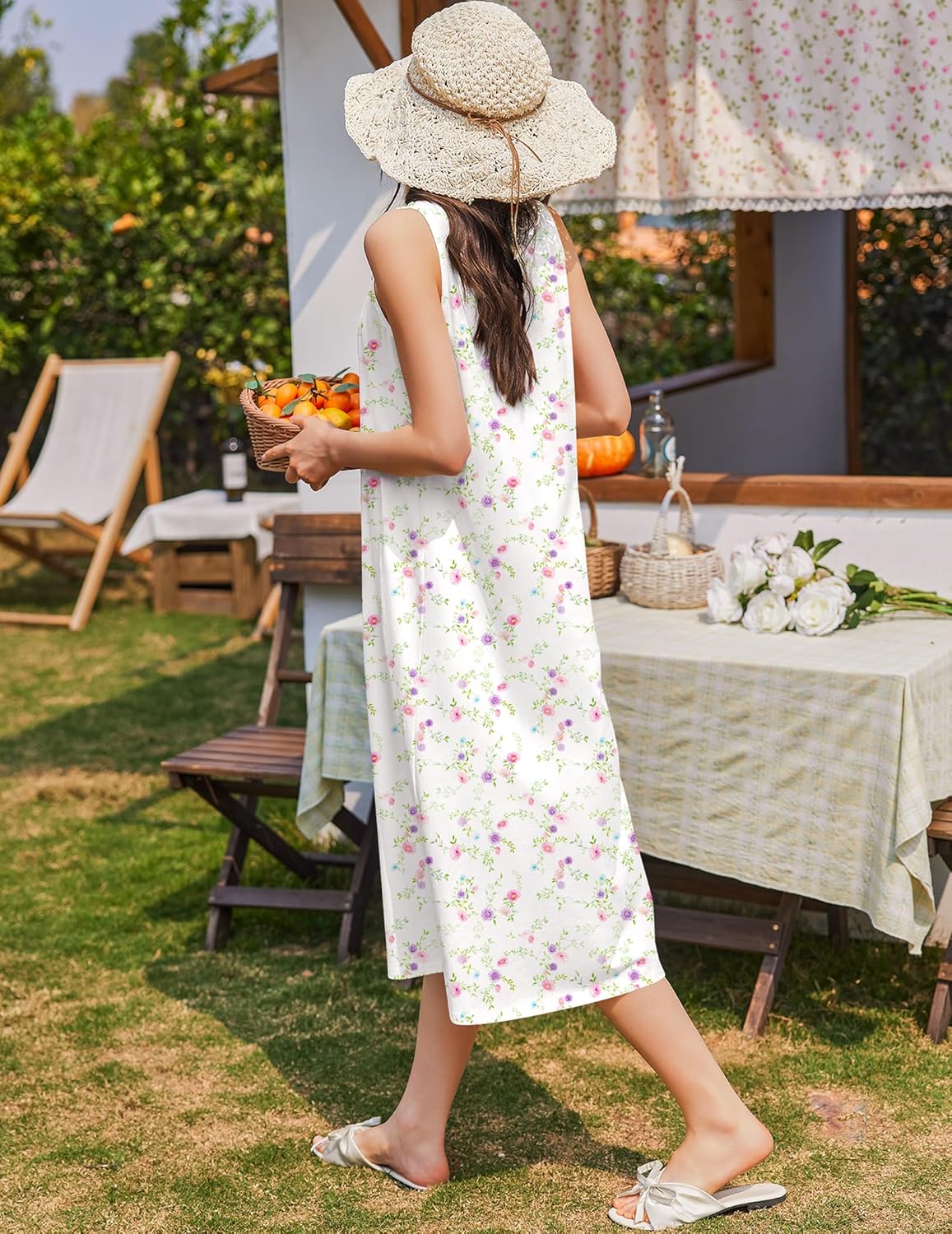 Cotton Long Night Gown Sleeveless Sleep Dress - gallery