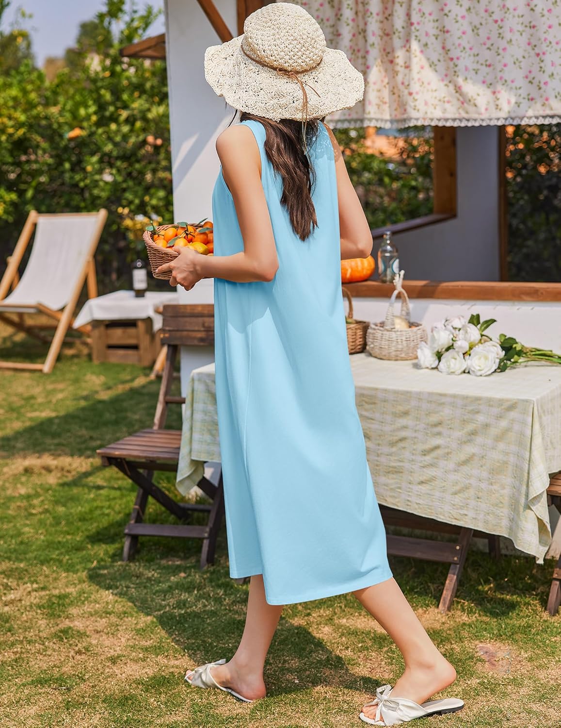 Cotton Long Night Gown Sleeveless Sleep Dress - gallery
