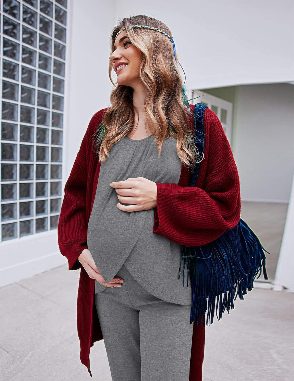 Maternity Nursing Pajama Set Long Sleeve Top & Pants - gallery