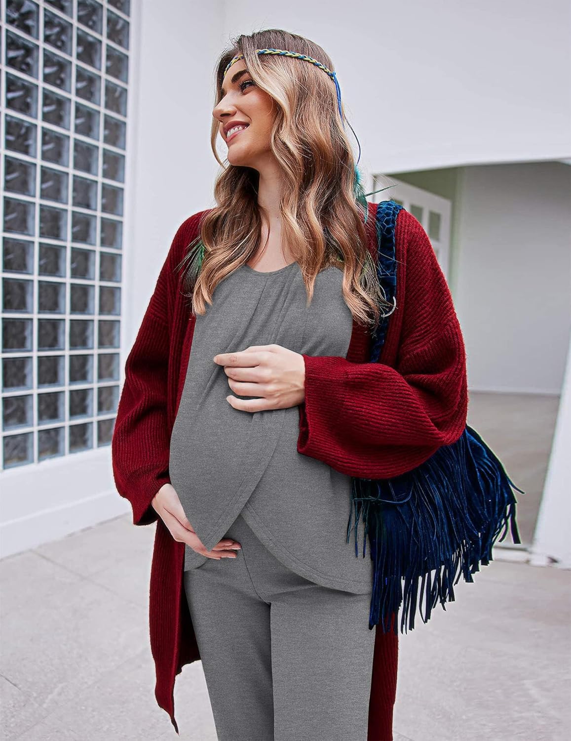 Maternity Nursing Pajama Set Long Sleeve Top & Pants - gallery
