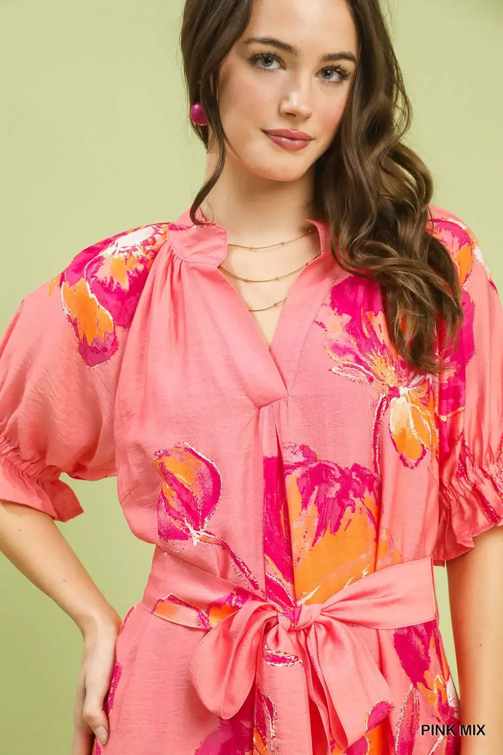 Floral Flounce Sleeve Belted Midi Dress for Women — Boho - gallery