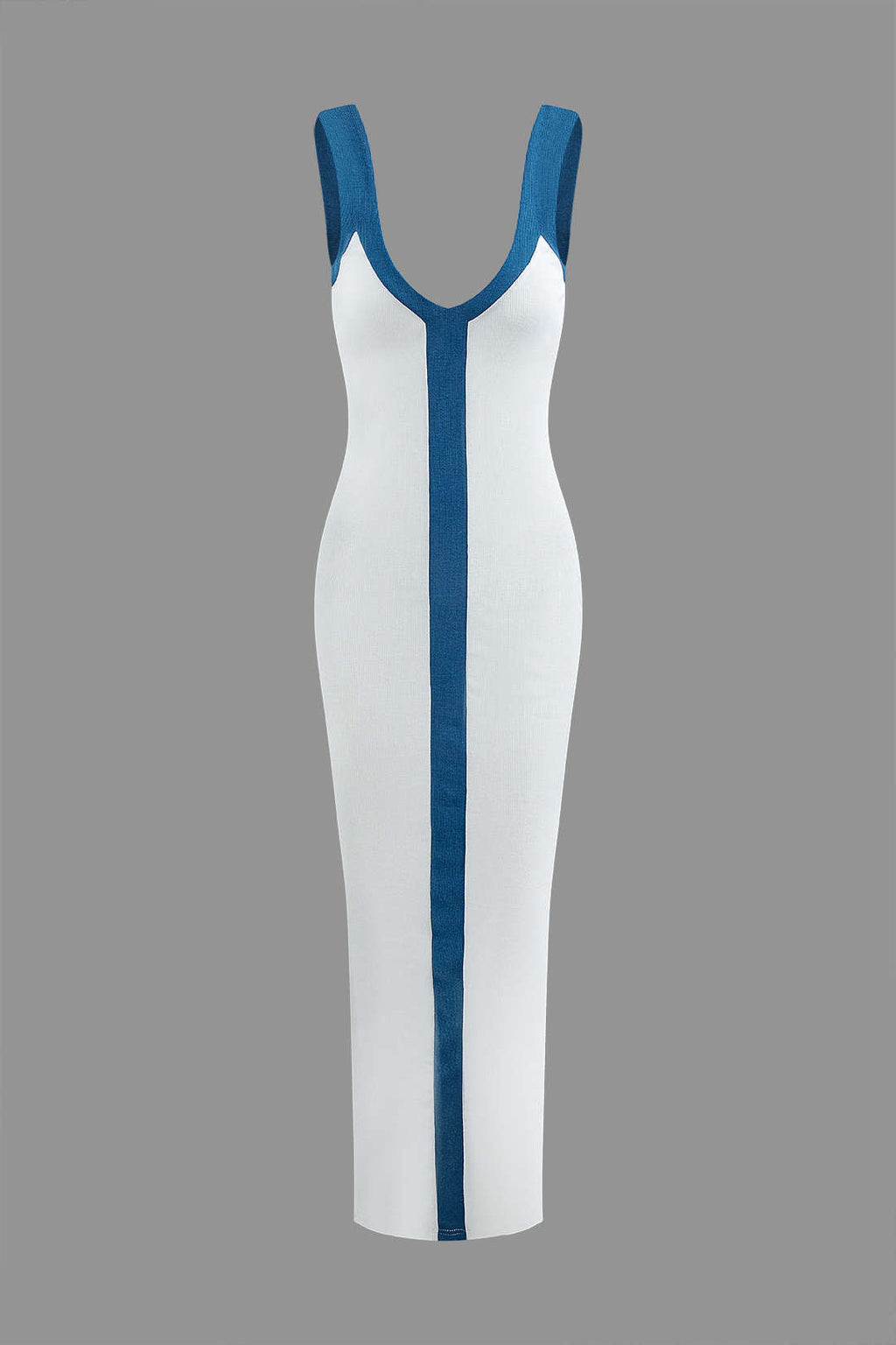 Colorblock V-Neck Ribbed Split Maxi Dress for Women - Contrast Color