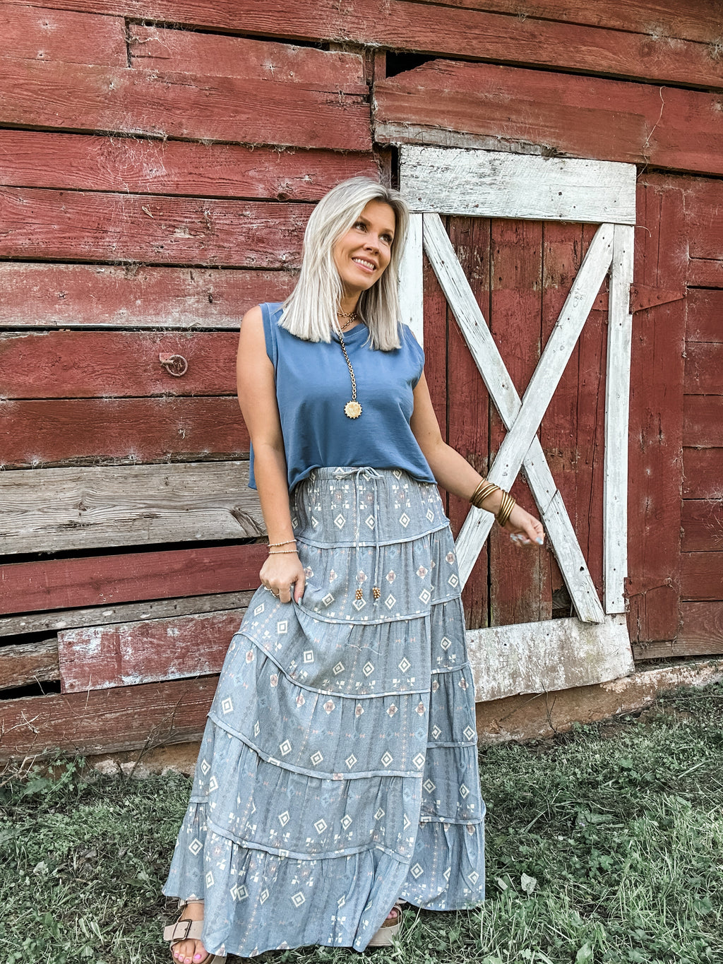 Denim Blue Mineral Wash Oversized Tank for Women — Wide Strap - gallery