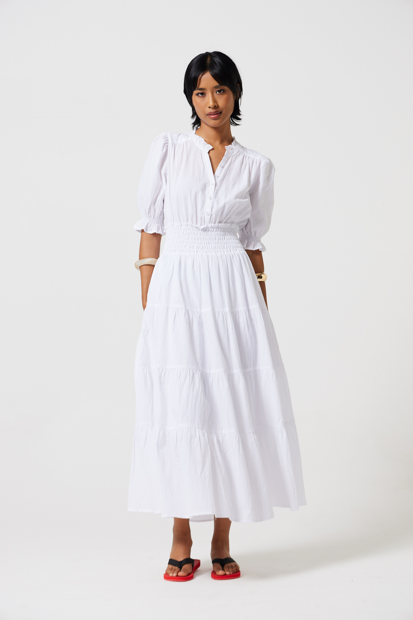 Izrah Smocked Puff Sleeve Maxi Dress for Women - gallery