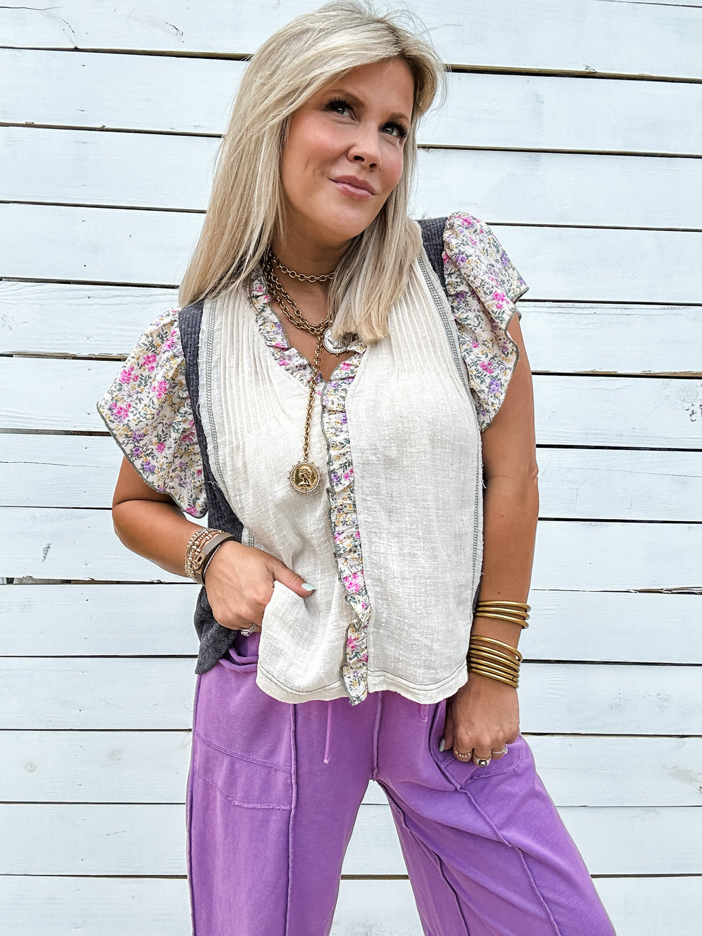 Summer Bloom Flutter Sleeve Top for Women — Floral Relaxed Fit - gallery