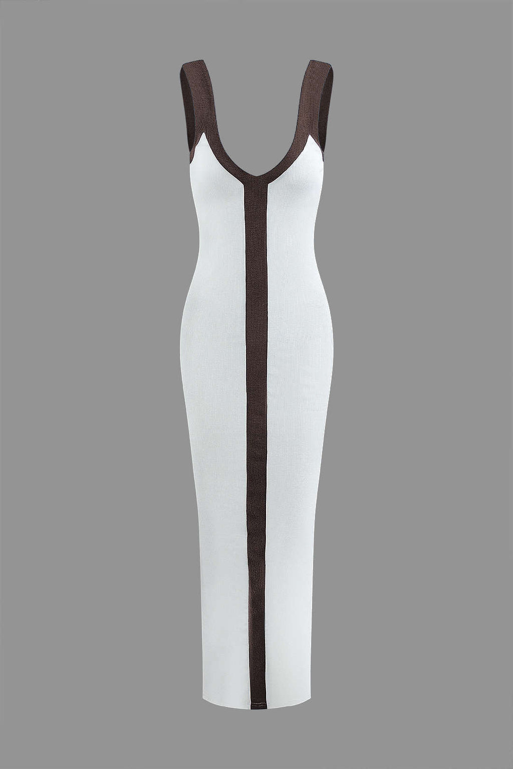 Colorblock V-Neck Ribbed Split Maxi Dress for Women - gallery