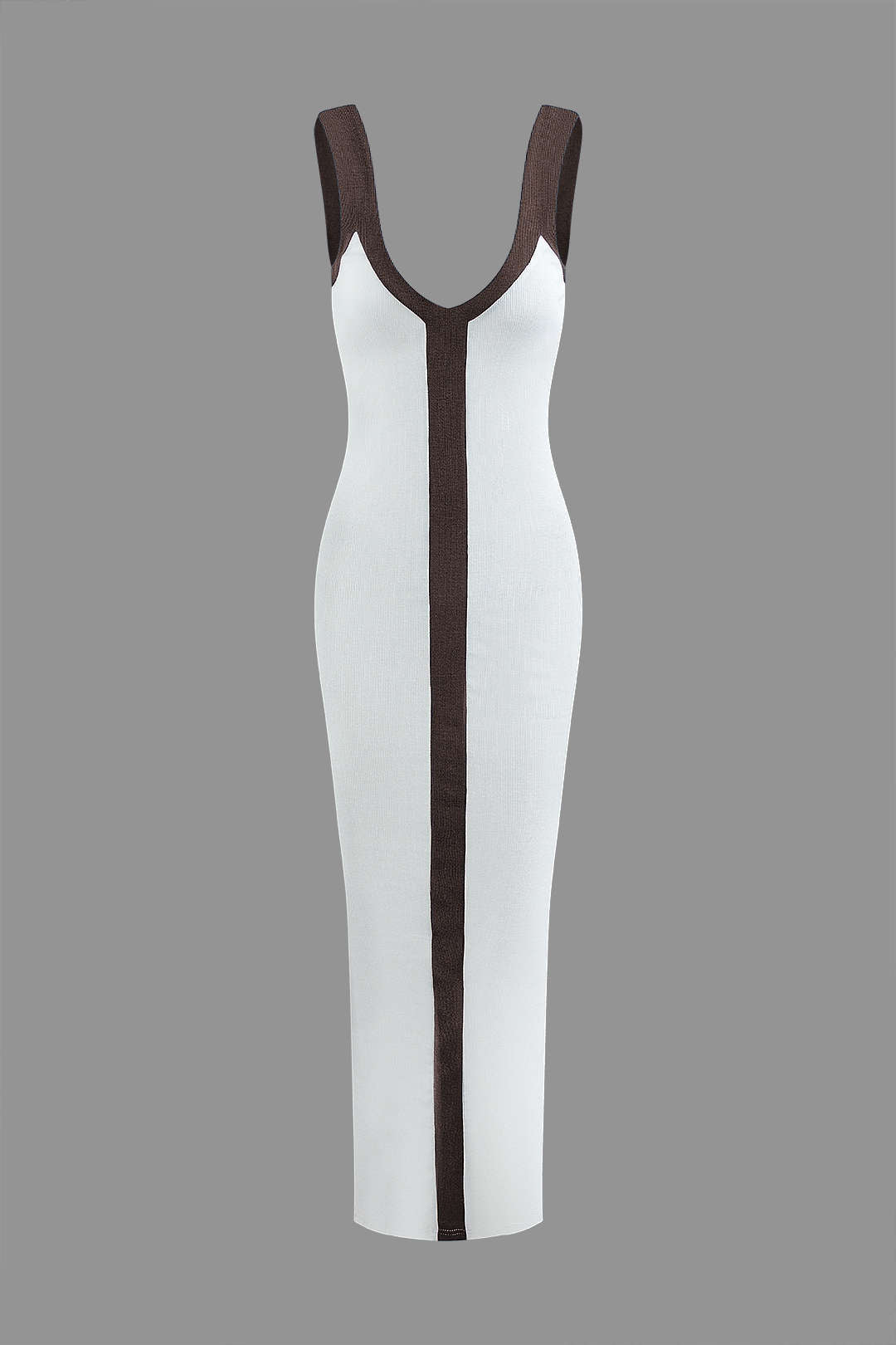 Colorblock V-Neck Ribbed Split Maxi Dress for Women - gallery