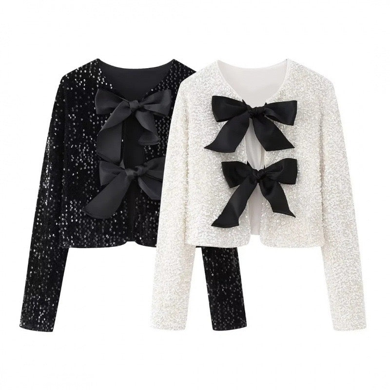 Claddie Bow Tie Up Sequin Party Top for Women - gallery