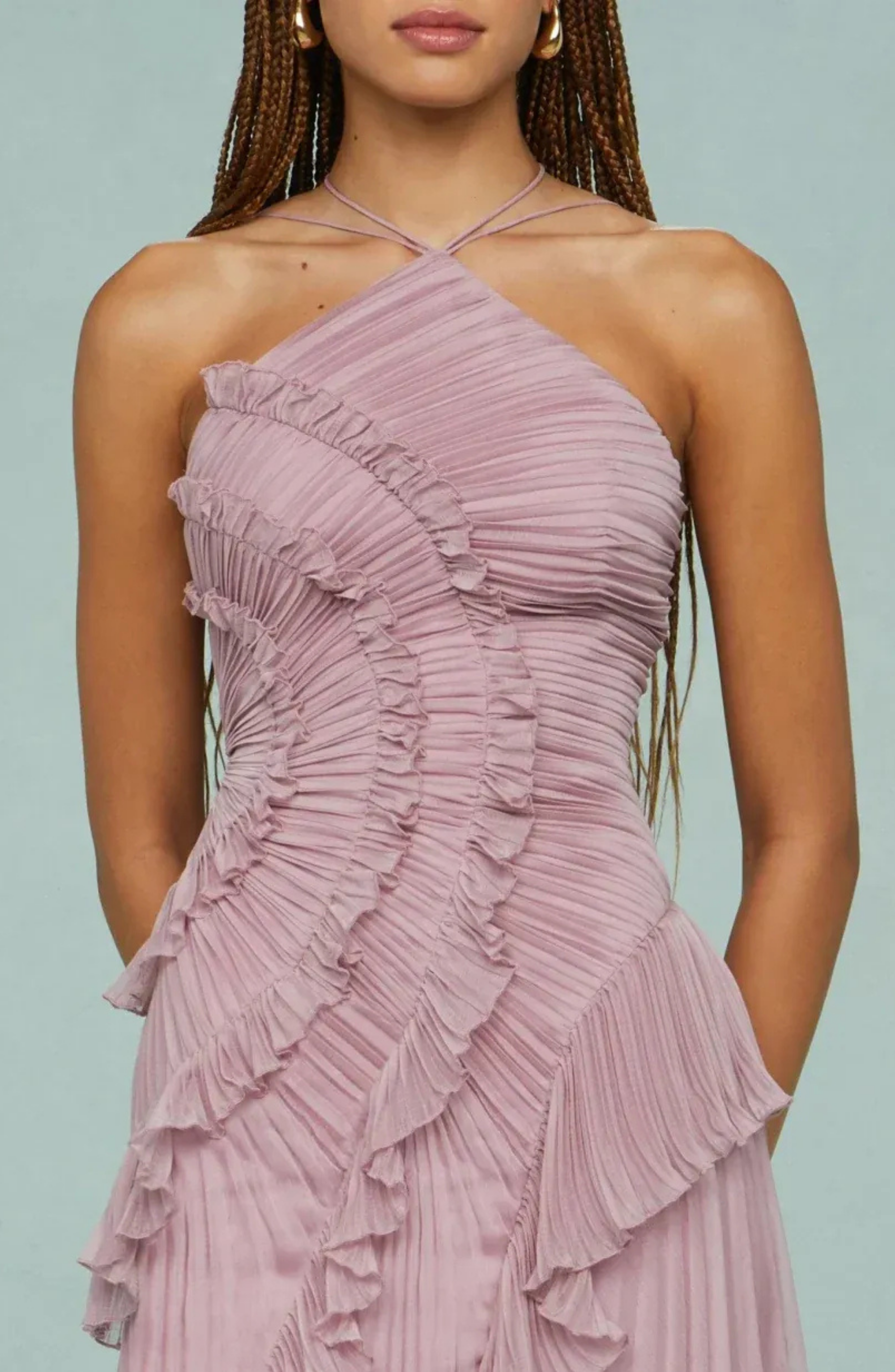 Pleated Frill Halter Neck Maxi Dress for Women - gallery