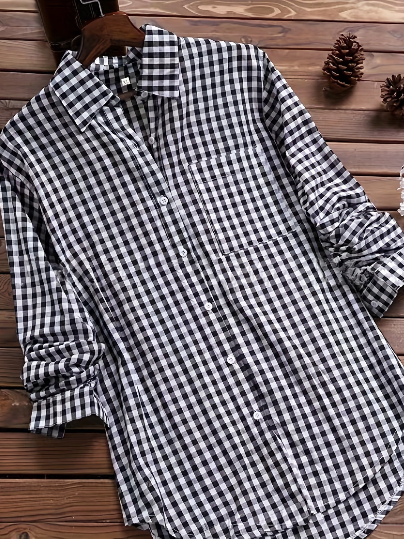 Gingham Print Long Sleeve Shirt Top for Women - gallery