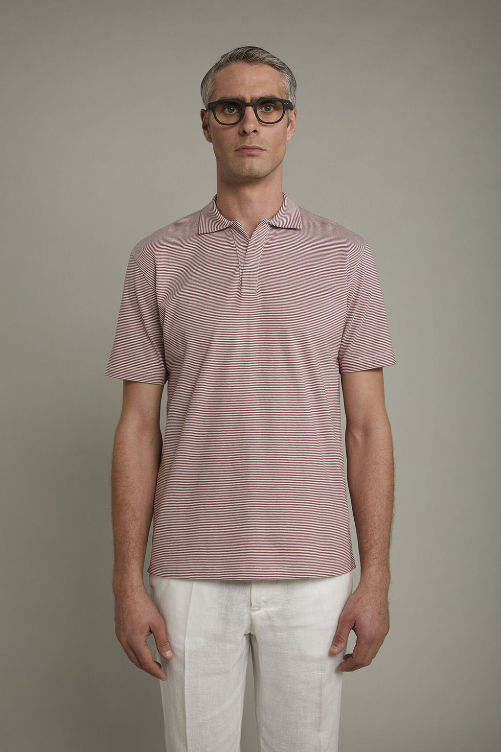 Thin Stripe Derby Collar Polo Shirt for Men — gallery