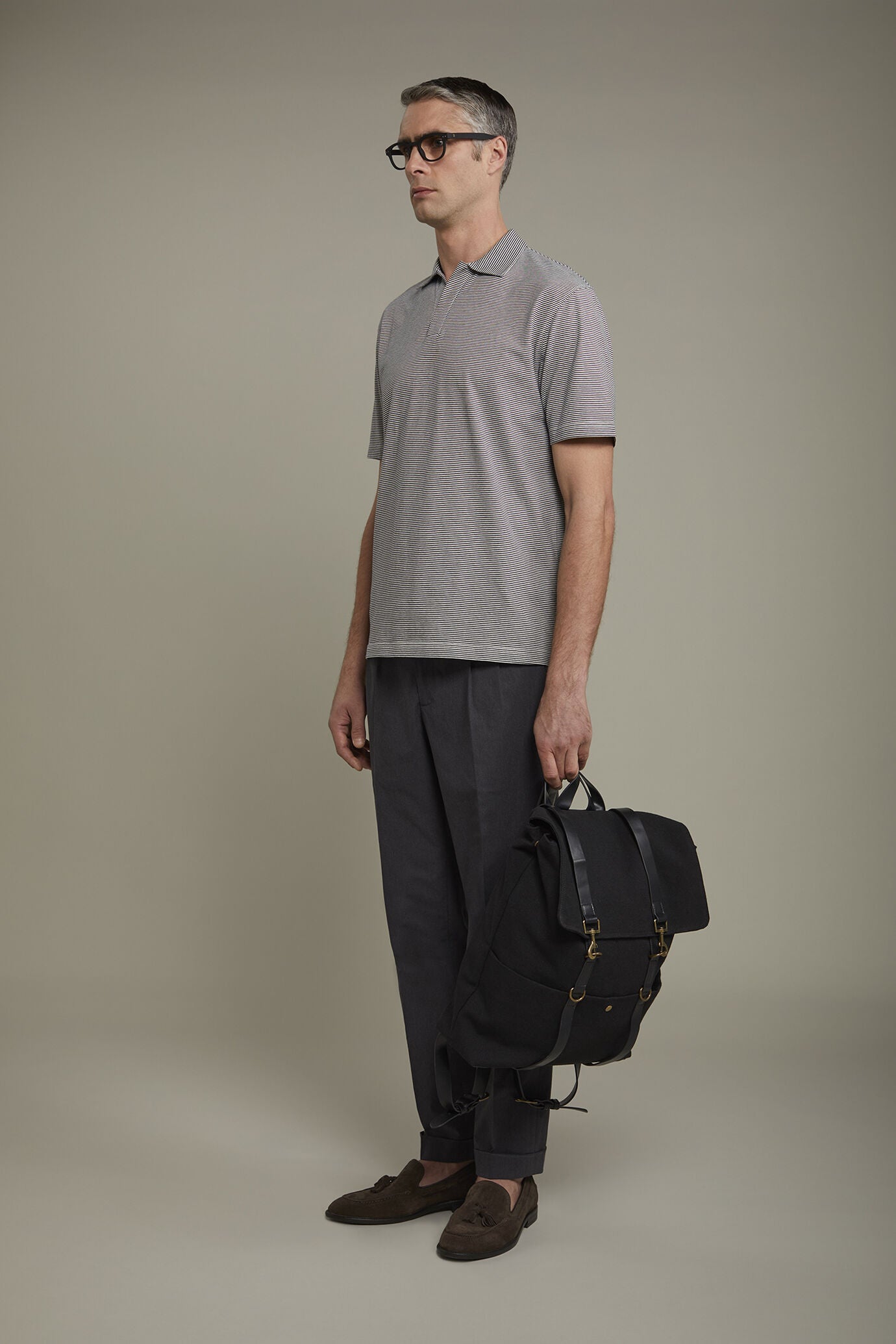 Thin Stripe Derby Collar Polo Shirt for Men — gallery