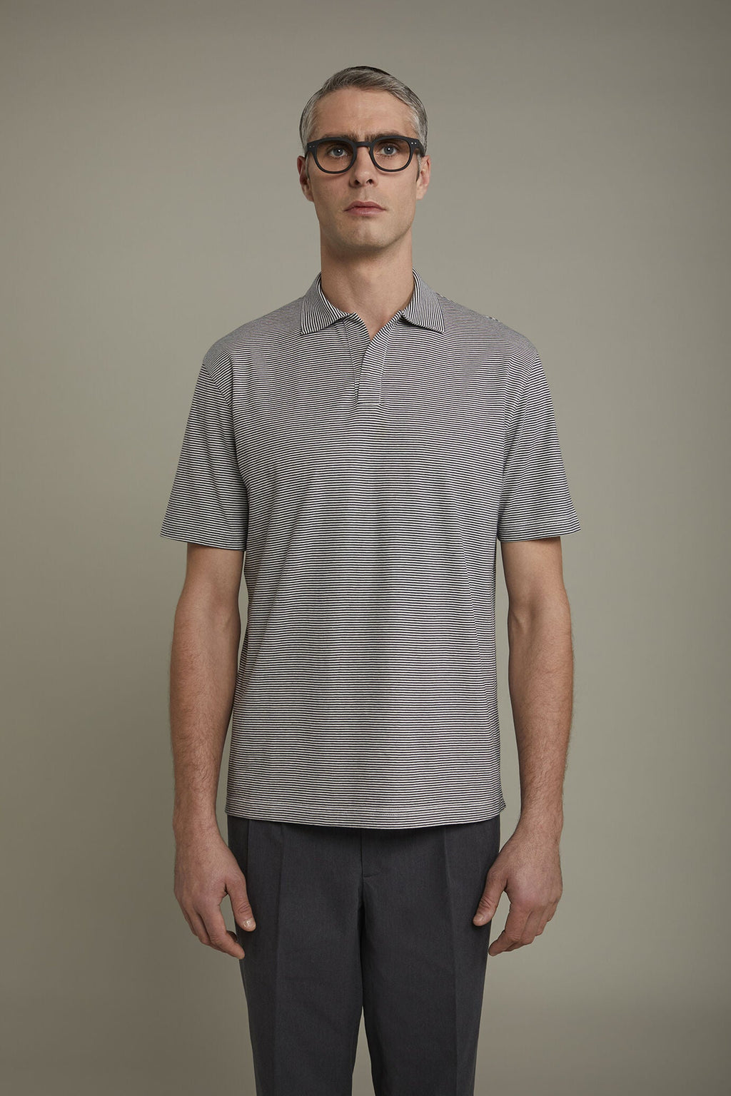 Thin Stripe Derby Collar Polo Shirt for Men — gallery