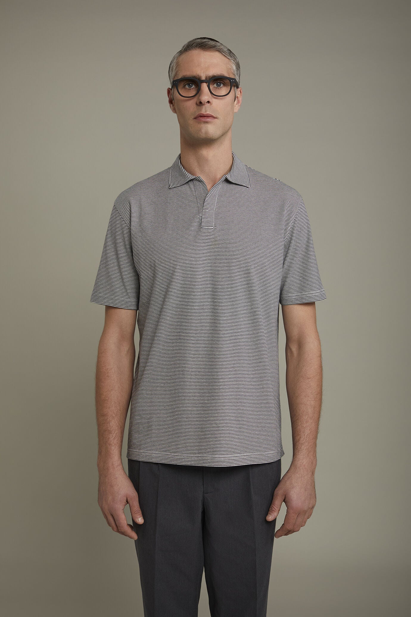 Thin Stripe Derby Collar Polo Shirt for Men — gallery