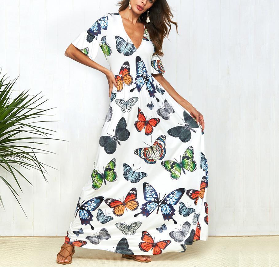 V Neck Butterfly Print Dress for Women - gallery