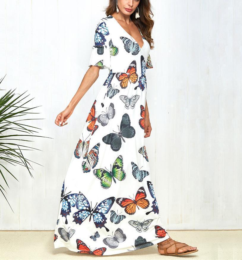 V Neck Butterfly Print Dress for Women - gallery