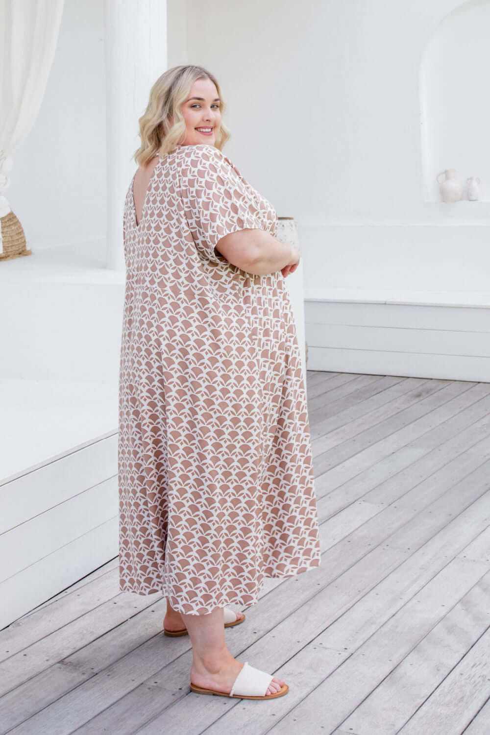 Mocha Geo A-Line Maxi Summer Dress for Women — detail