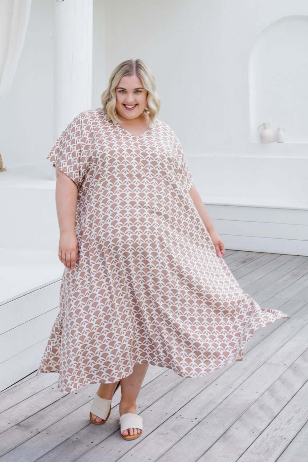 Mocha Geo A-Line Maxi Summer Dress for Women — detail
