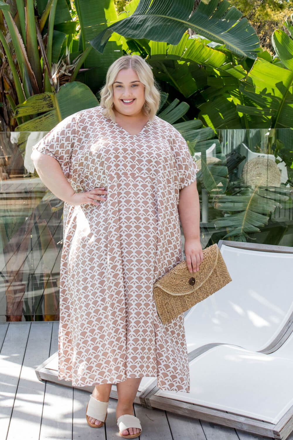Mocha Geo A-Line Maxi Summer Dress for Women — detail