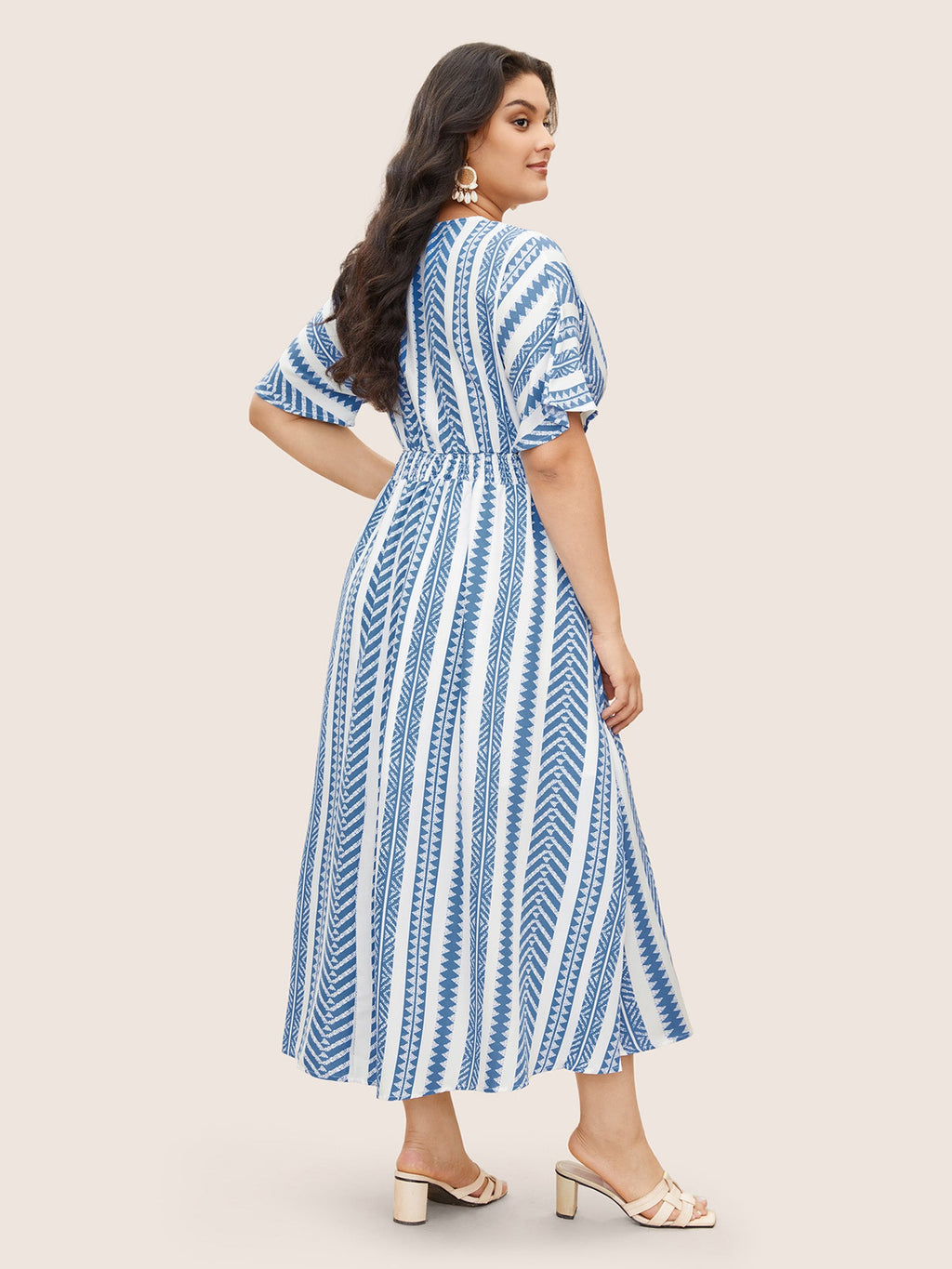 Solid Geometric Dolman Sleeve Pocket Shirred Split Hem Dress for Women - gallery