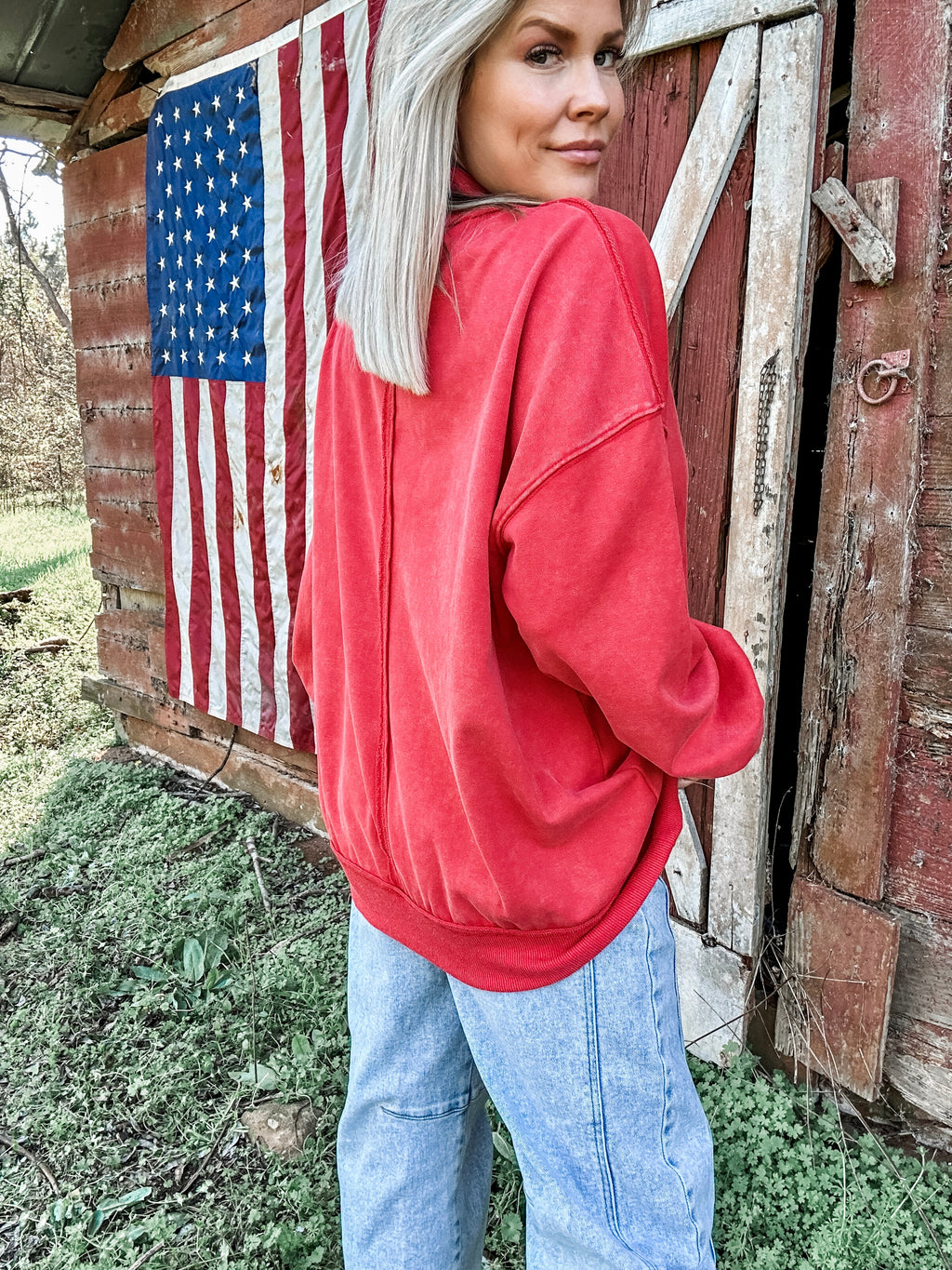 Washed Oversized Mock Neck Sweater for Women — Vintage Wash Feel - gallery