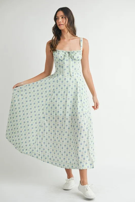 Floral Print Bustier Lace-Up Midi Dress for Women - gallery