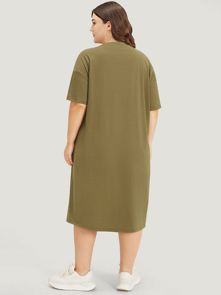 Letter & Graphic Print Pocket Crew Neck Dress for Women - gallery