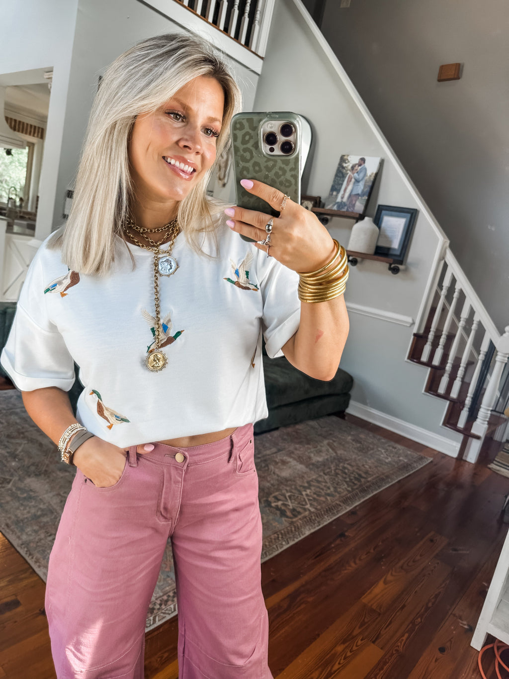 Duck Embroidered Cotton T-Shirt for Women — Soft White Casual