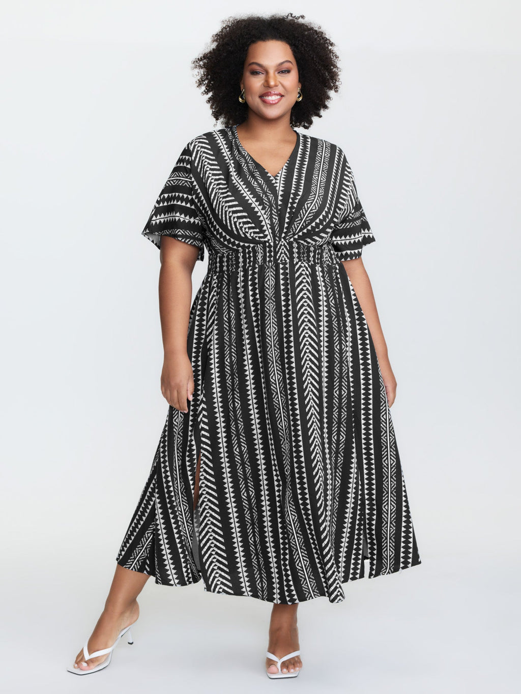 Solid Geometric Dolman Sleeve Pocket Shirred Split Hem Dress for Women - gallery