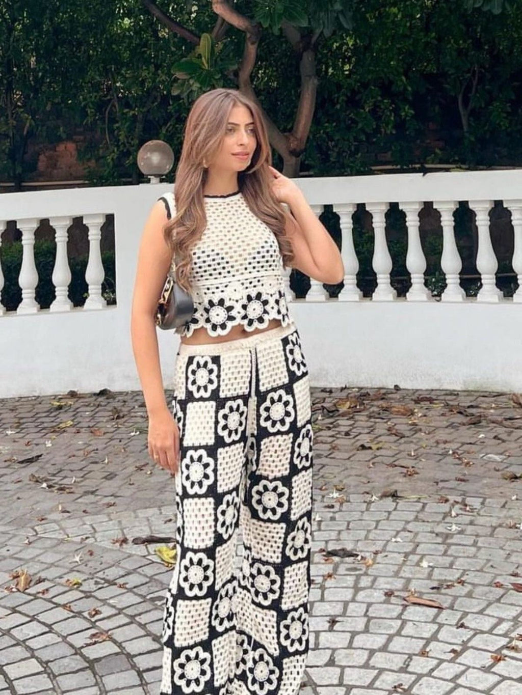 Edra Crochet Holiday Coord Top & Pant Set for Women